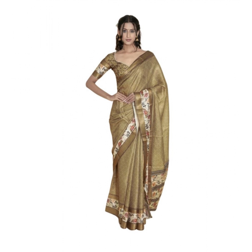 Women's Polyester Printed Saree With Unstitched Blouse 5.5 Mtr?(Gold)