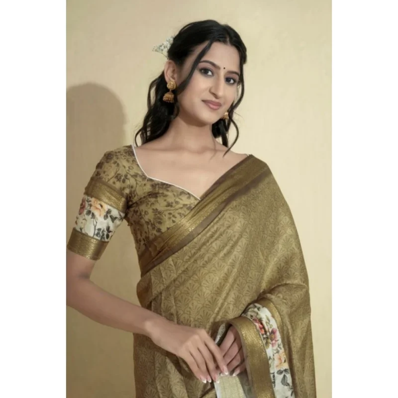 Alternative view of Women's Polyester Printed Saree With Unstitched Blouse 5.5 Mtr?(Gold)