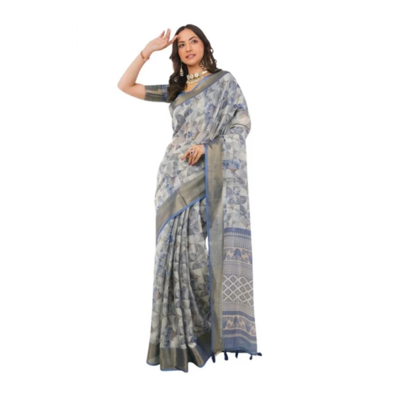 Women's Polyester Printed Saree With Unstitched Blouse 5.5 Mtr?(Grey)