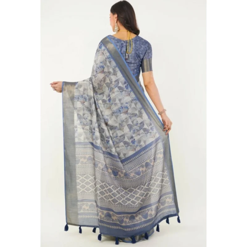 Alternative view of Women's Polyester Printed Saree With Unstitched Blouse 5.5 Mtr?(Grey)