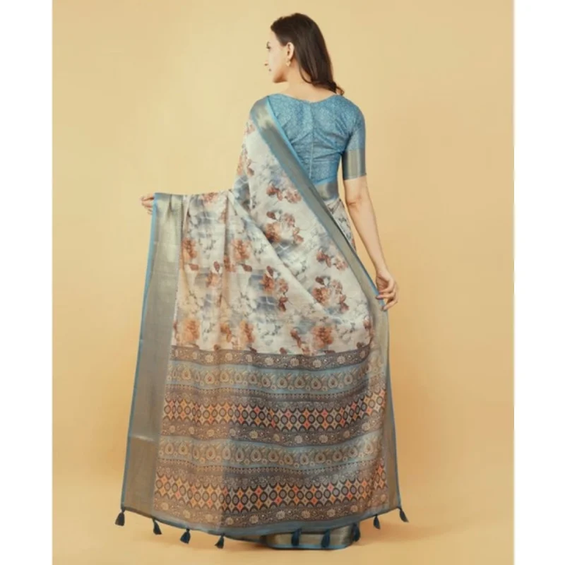 Alternative view of Women's Polyester Printed Saree With Unstitched Blouse 5.5 Mtr?(Multicolor)