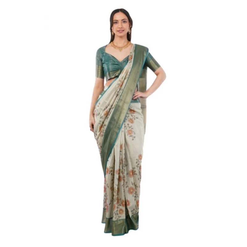 Women's Polyester Printed Ready To Wear Saree With Unstitched Blouse 5.5 Mtr?(Beige)