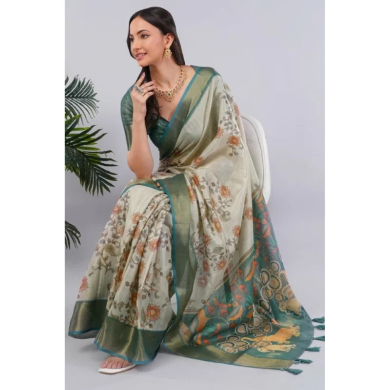 Alternative view of Women's Polyester Printed Ready To Wear Saree With Unstitched Blouse 5.5 Mtr?(Beige)
