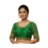Women's Phantom Silk Embroidered Designer Neck Padded Blouse (Light Green 38 Ready (Alterable up to 42)
