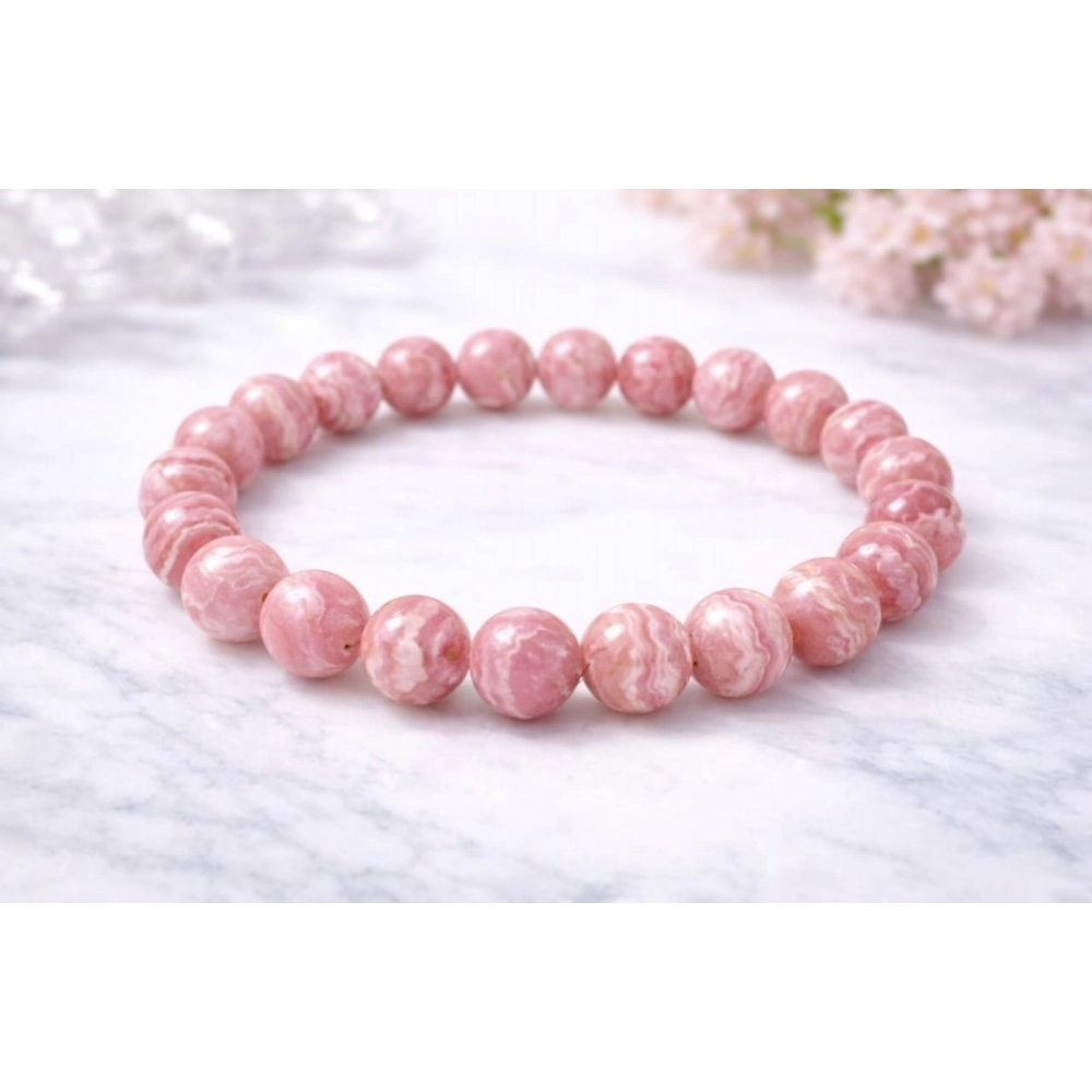 Natural Crystal 8mm Rhodochrosite Bracelet (Pink) - Image 2