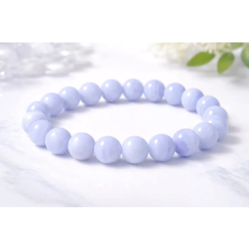 Alternative view of Natural Crystal 8mm Bluelace Agate Bracelet (Light Blue)