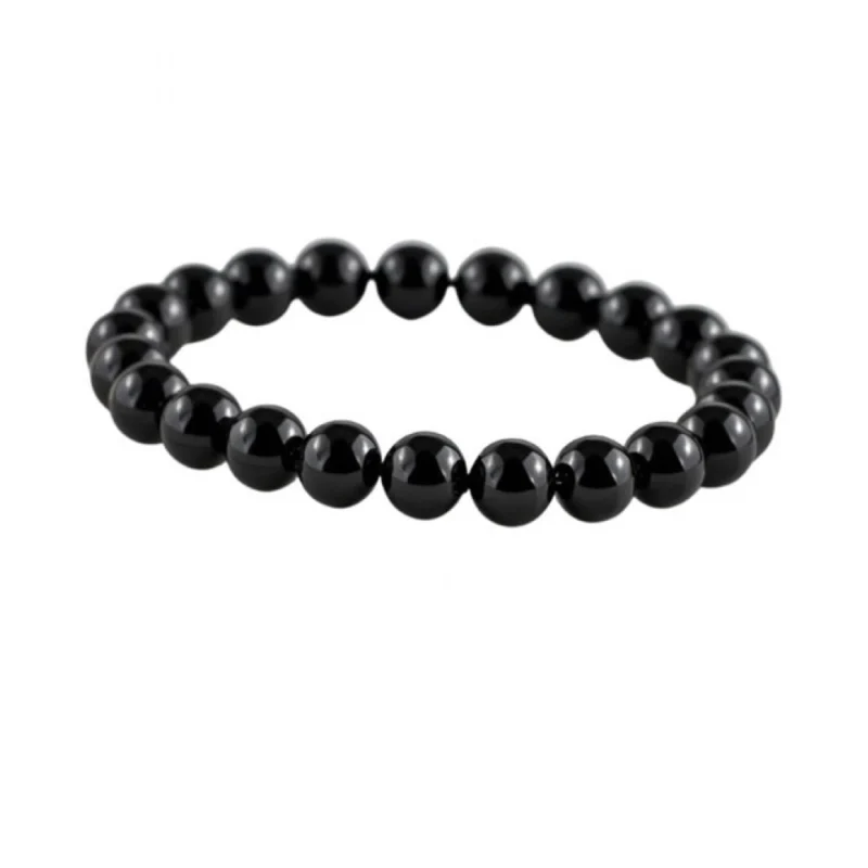 Natural Crystal 8mm Black Tourmaline Bracelet (Black)