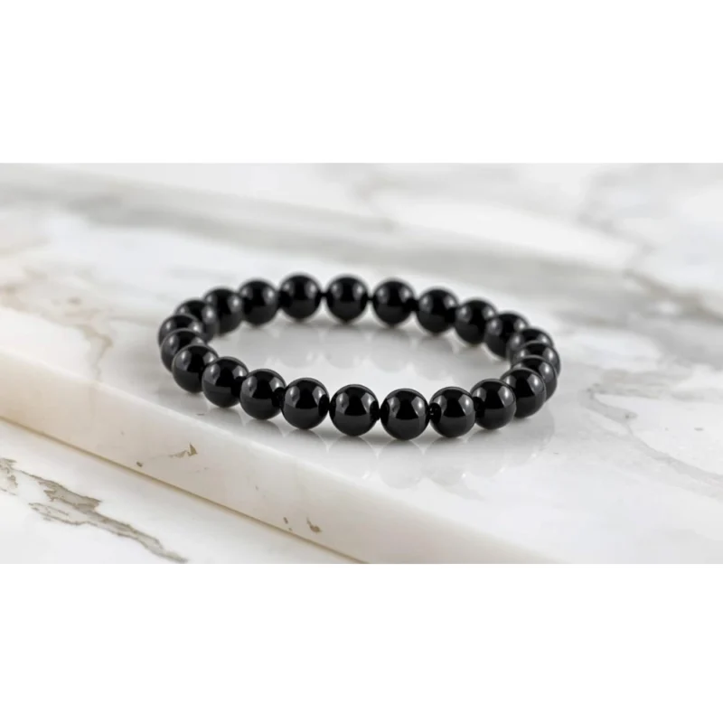 Alternative view of Natural Crystal 8mm Black Tourmaline Bracelet (Black)