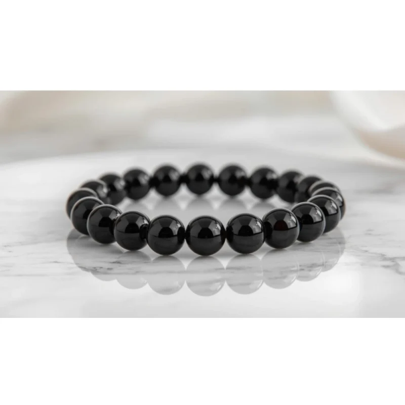 Alternative view of Natural Crystal 8mm Black Obsidian Bracelet (Black)