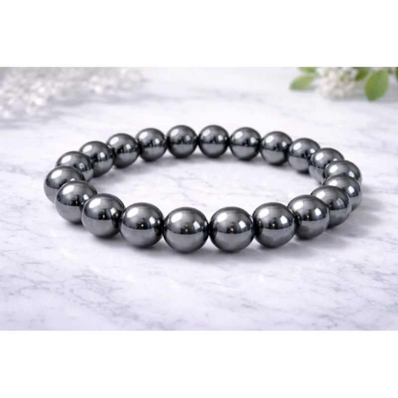 Alternative view of Natural Crystal 8mm Hematite Bracelet (Grey)