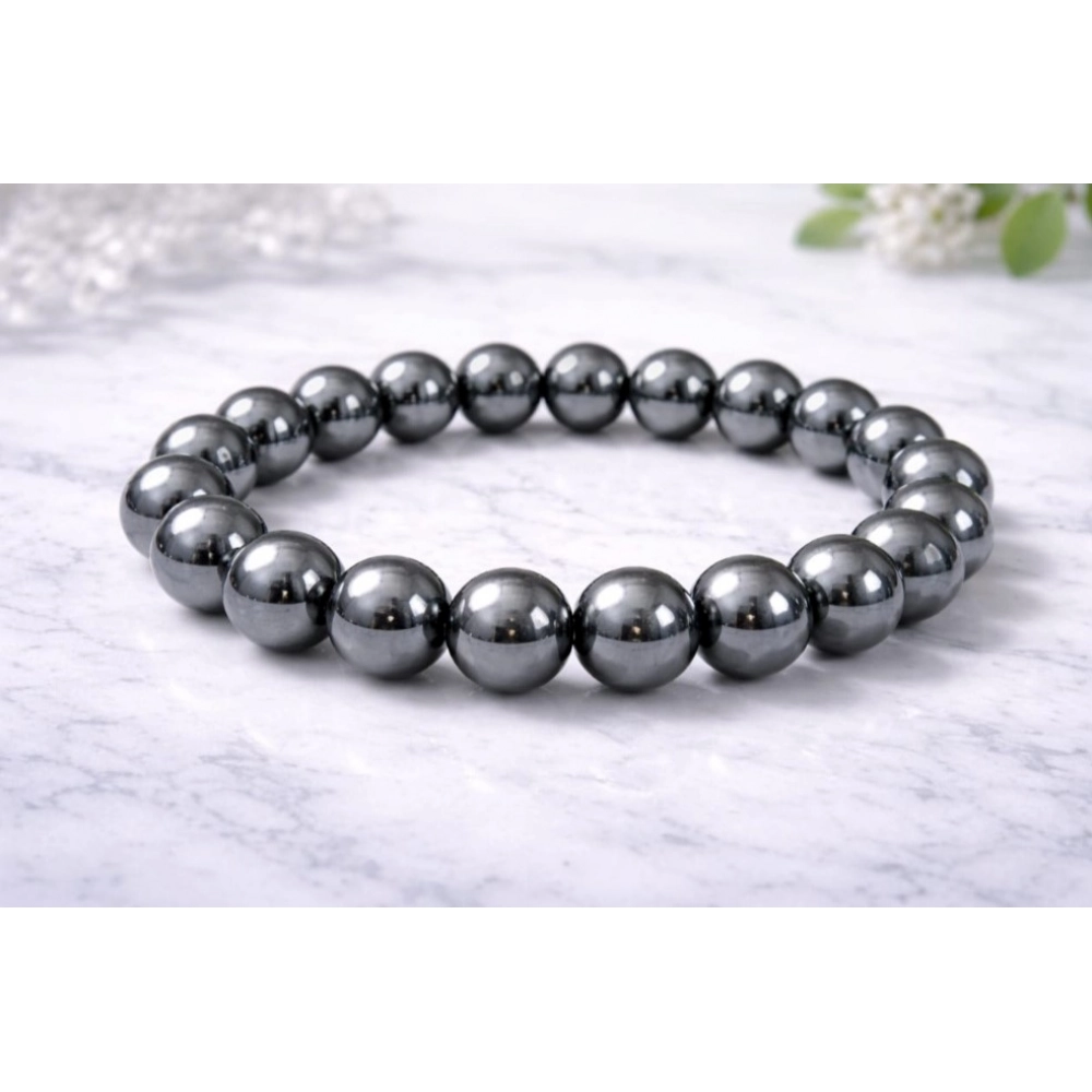 Natural Crystal 8mm Hematite Bracelet (Grey) - Image 2
