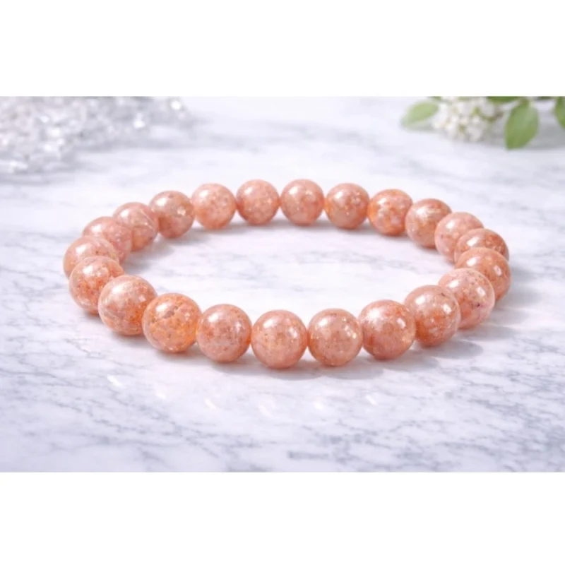 Alternative view of Natural Crystal 8mm Sunstone Bracelet (Orange)