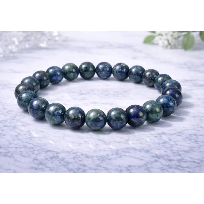 Alternative view of Natural Crystal 8mm Azurite Bracelet  (Dark Green)