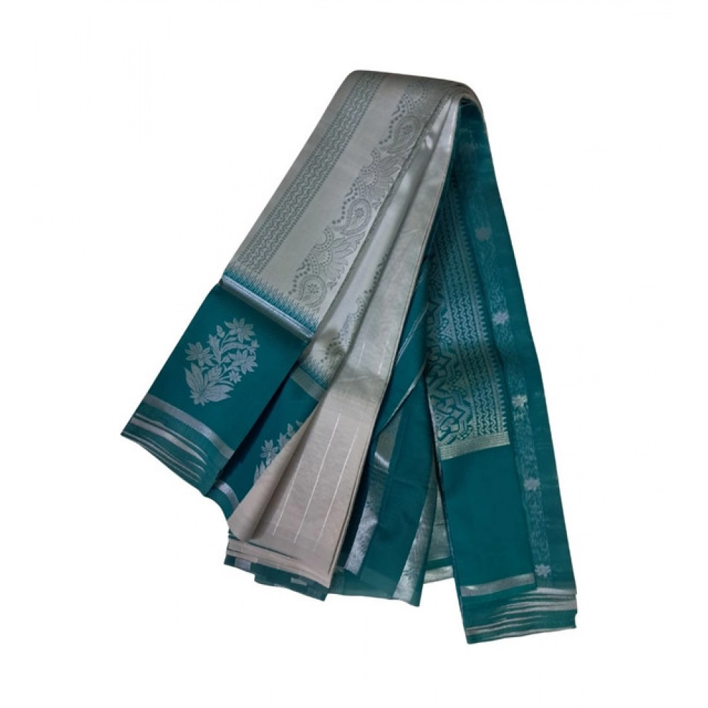 Women's Soft Silk Wooven Saree With Unstitched Blouse 5.5Mtr (Silver)