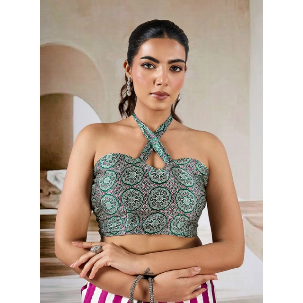 Women's Satin Crepe Printed Saree With Unstitched Blouse 5.5Mtr (Magenta) - Image 2