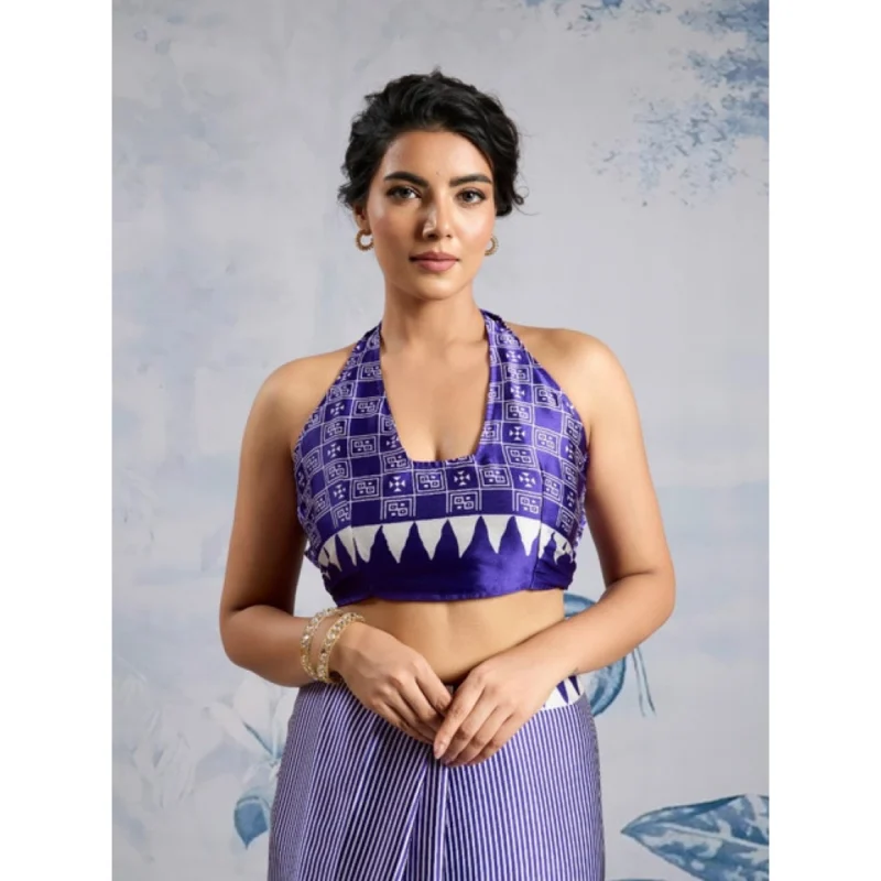 Alternative view of Women's Satin Crepe Printed Saree With Unstitched Blouse 5.5Mtr (Purple)