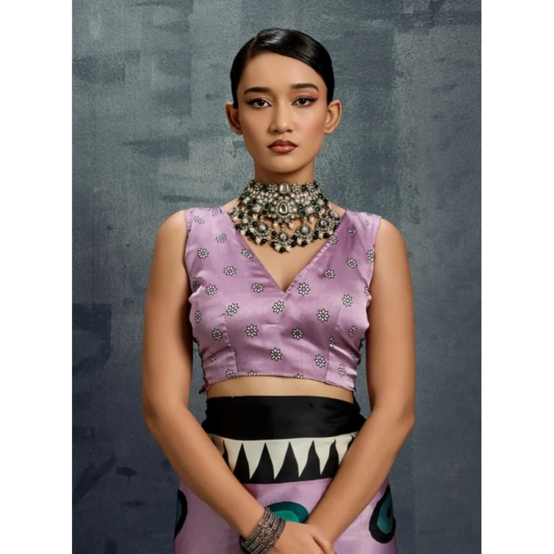 Alternative view of Women's Satin Crepe Printed Saree With Unstitched Blouse 5.5Mtr (Multicolor)