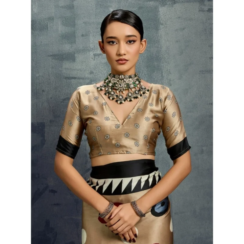 Alternative view of Women's Satin Crepe Printed Saree With Unstitched Blouse 5.5Mtr (Multicolor)