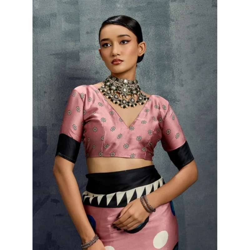 Alternative view of Women's Satin Crepe Printed Saree With Unstitched Blouse 5.5Mtr (Multicolor)