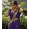 Women's Banarasi Silk Printed Saree With Unstitched Blouse 5.5Mtr (Purple)