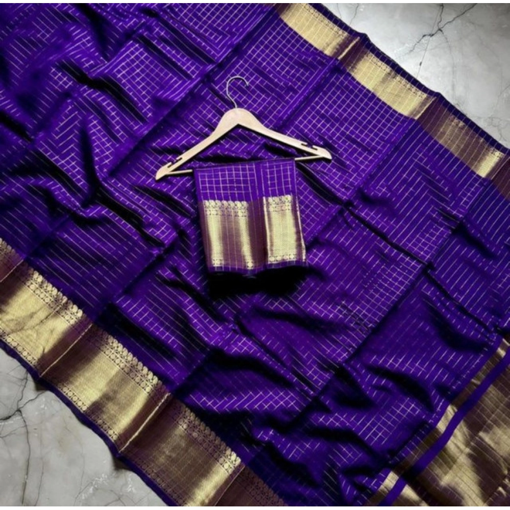Women's Banarasi Silk Printed Saree With Unstitched Blouse 5.5Mtr (Purple) - Image 2