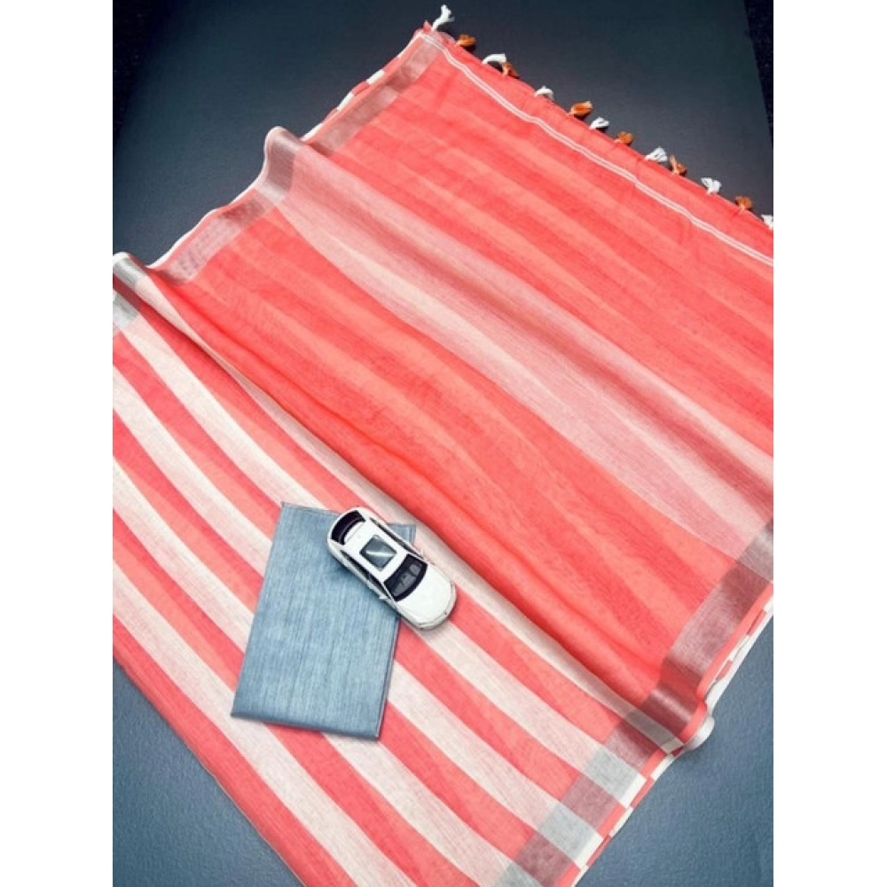 Women's Linen Printed Saree With Unstitched Blouse 5.5Mtr (Multicolor) - Image 2