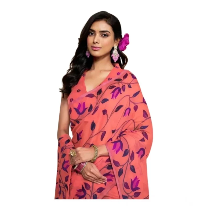 Alternative view of Women's Georgette Printed Saree With Unstitched Blouse 5.5Mtr (Peach)
