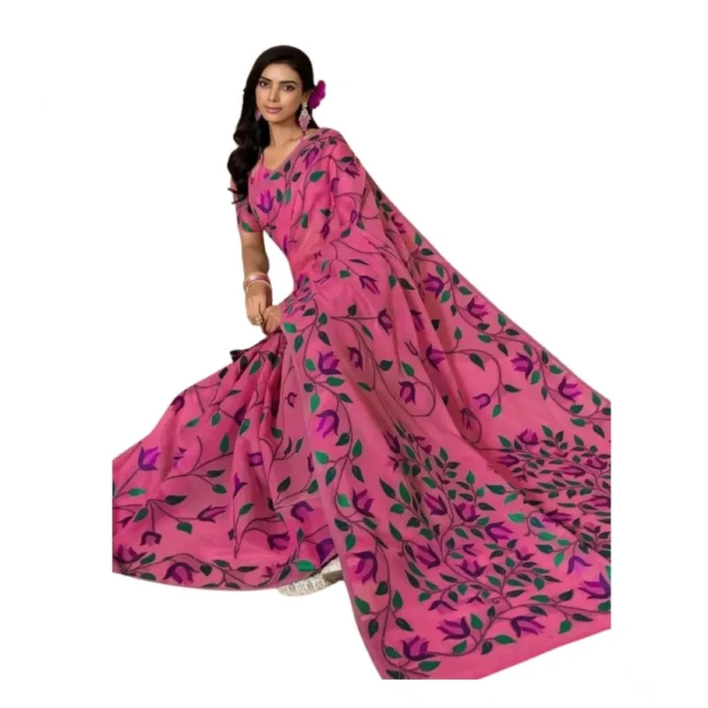 Alternative view of Women's Georgette Printed Saree With Unstitched Blouse 5.5Mtr (Pink)