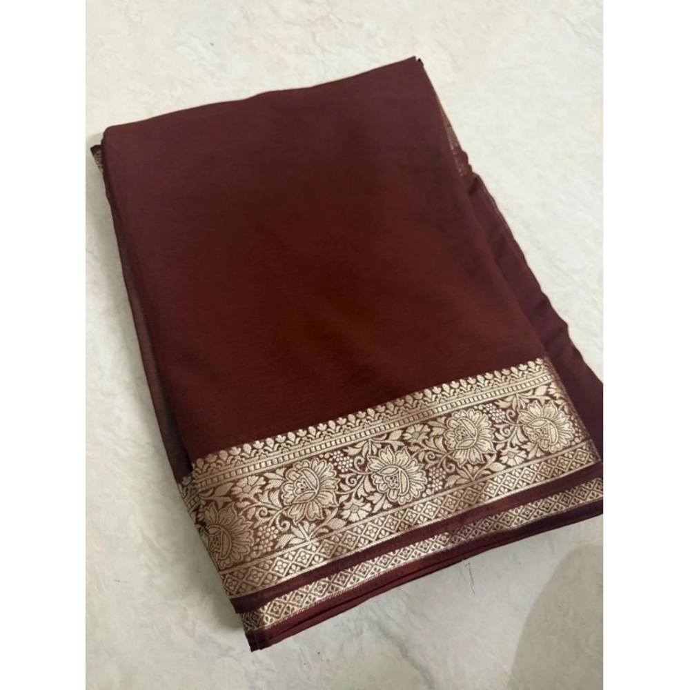 Women's Vichitra Silk Printed Saree With Unstitched Blouse 5.5Mtr (Brown) - Image 2