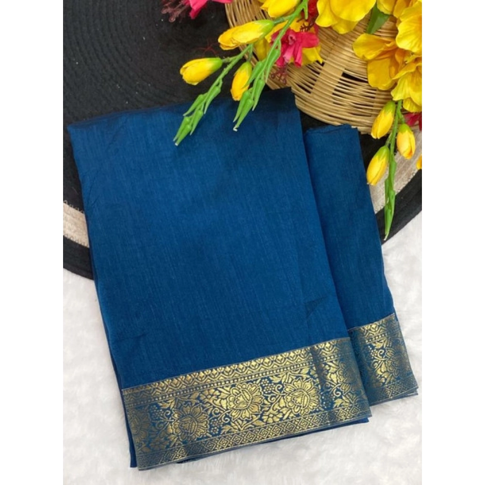 Women's Vichitra Silk Printed Saree With Unstitched Blouse 5.5Mtr (Rama)