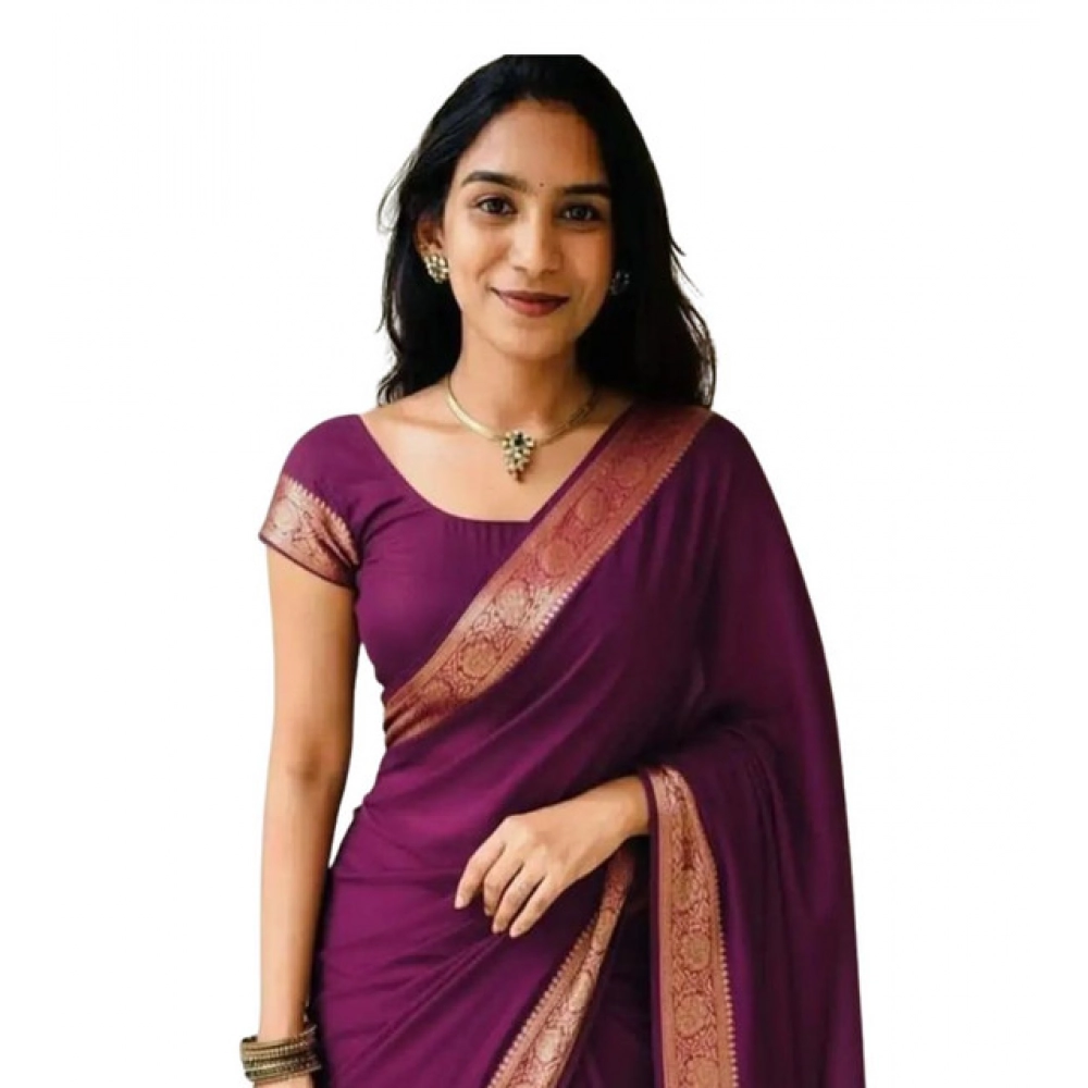 Women's Vichitra Silk Printed Saree With Unstitched Blouse 5.5Mtr (Wine)
