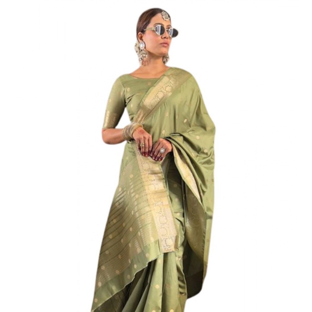 Women's Satin Printed Saree With Unstitched Blouse 5.5Mtr (Green)