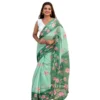 Women's Linen Printed Saree With Unstitched Blouse 5.5Mtr (Green)
