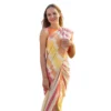 Women's Linen Printed Saree With Unstitched Blouse 5.5Mtr (Yellow)