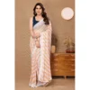 Women's Small Lace Georgette Striped Ready-to-Wear Saree With Unstitched Blouse 5.5 Mtr (Orange)