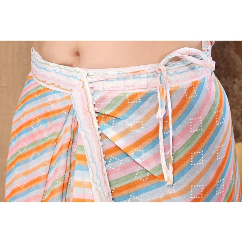 Alternative view of Women's Small Lace Georgette Striped Ready-to-Wear Saree With Unstitched Blouse 5.5 Mtr (Orange)