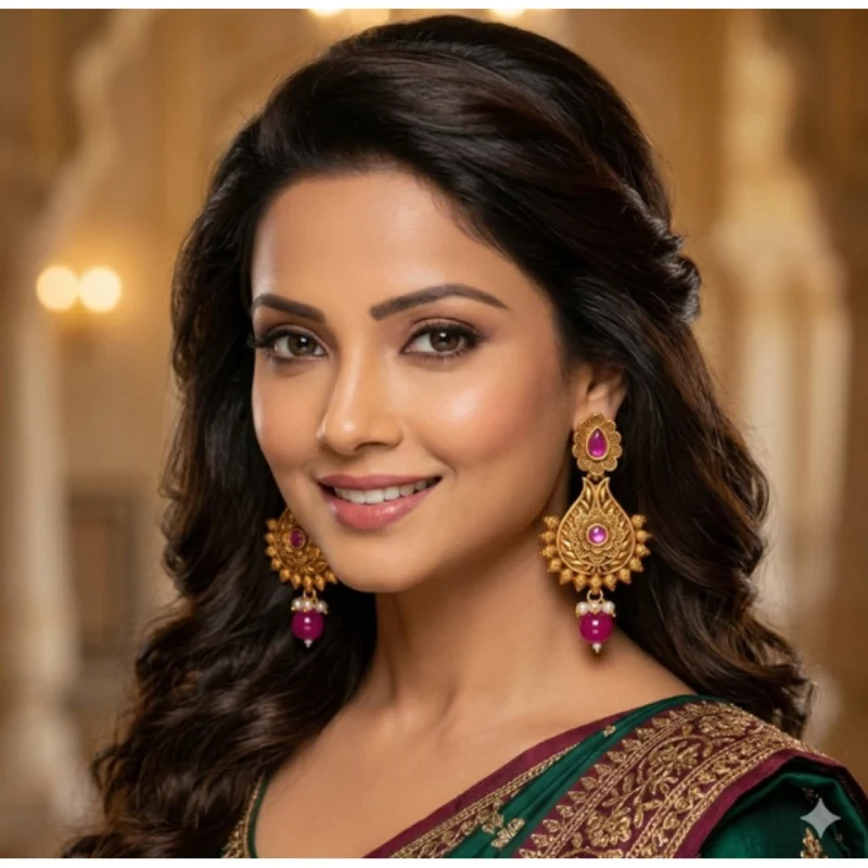 Women's Zinc Alloy Gold Plated Chandbali Earrings (Multicolor)