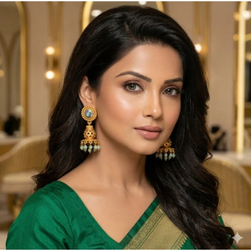 Women's Pack Of 2 Zinc Alloy Gold Plated Jhumka Earrings (Multicolor)