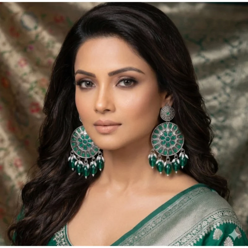 Women's Zinc Alloy Gold Plated Chandbali Earrings (Multicolor)