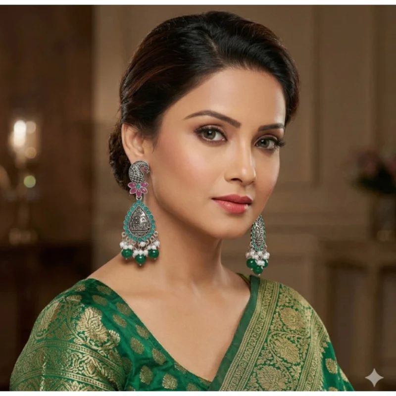 Women's Zinc Alloy Gold Plated Chandbali Earrings (Multicolor)