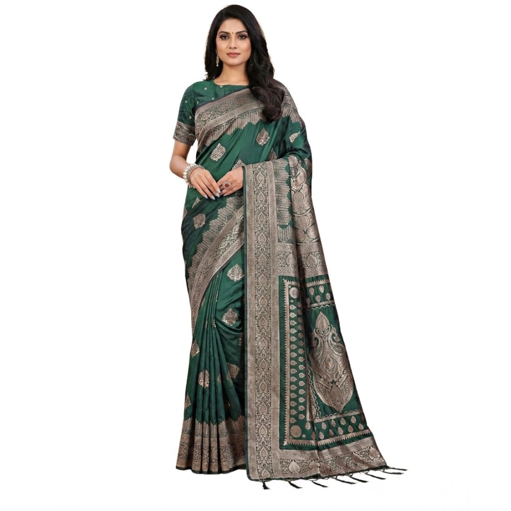 Women's Silk Blend Printed Saree With Unstitched Blouse 5.5Mtr (Green)