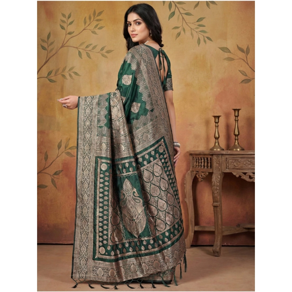 Women's Silk Blend Printed Saree With Unstitched Blouse 5.5Mtr (Green) - Image 3