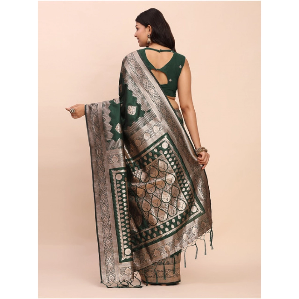 Women's Banarasi Silk Printed Saree With Unstitched Blouse 5.5Mtr (Green) - Image 4