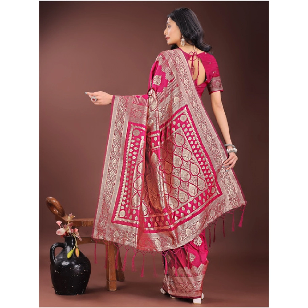 Women's Silk Printed Saree With Unstitched Blouse 5.5Mtr (Magenta) - Image 4