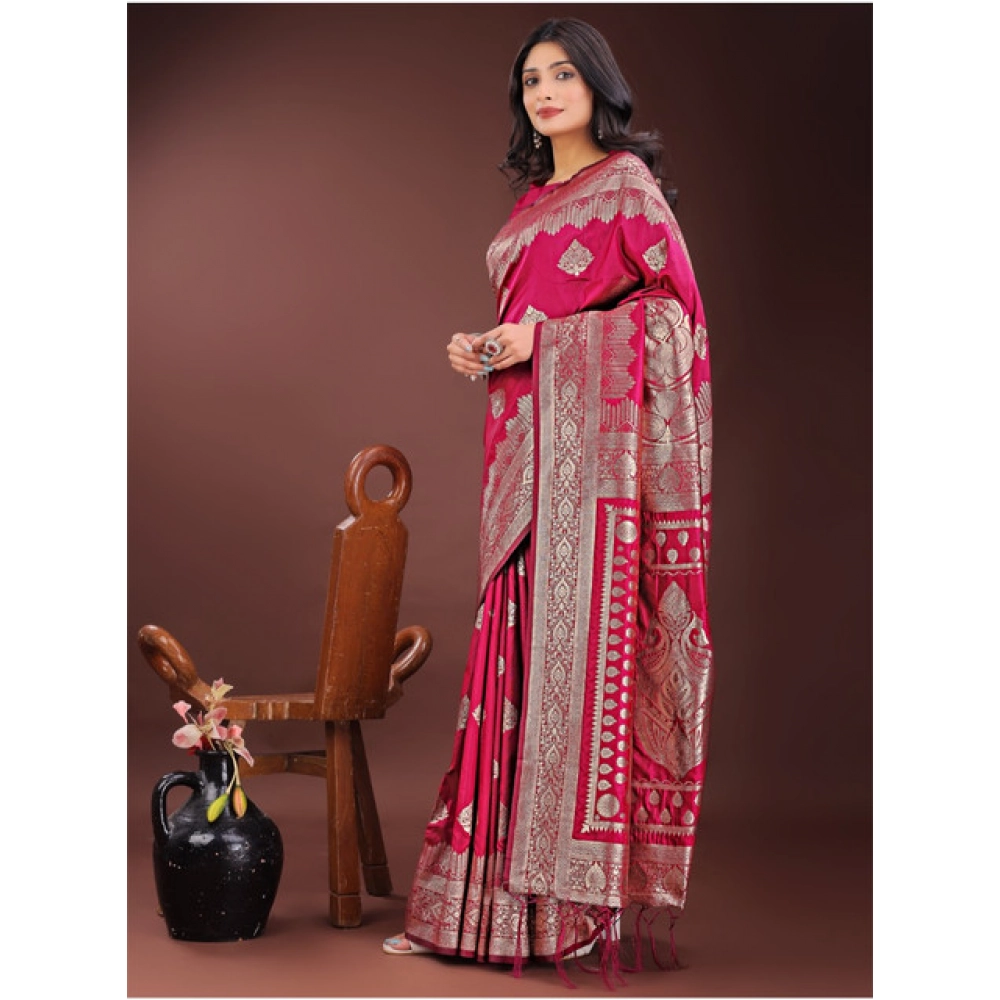 Women's Silk Printed Saree With Unstitched Blouse 5.5Mtr (Magenta) - Image 3