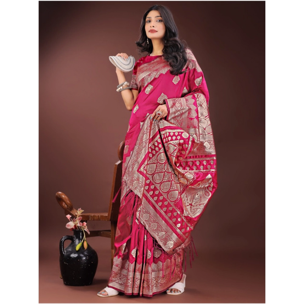 Women's Silk Printed Saree With Unstitched Blouse 5.5Mtr (Magenta) - Image 2