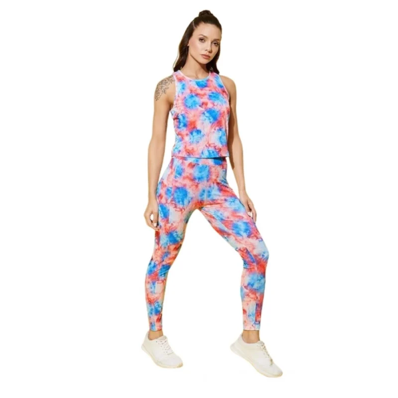 Women's Polyester Lycra Printed Sleeveless Active Wear (Multicolor)