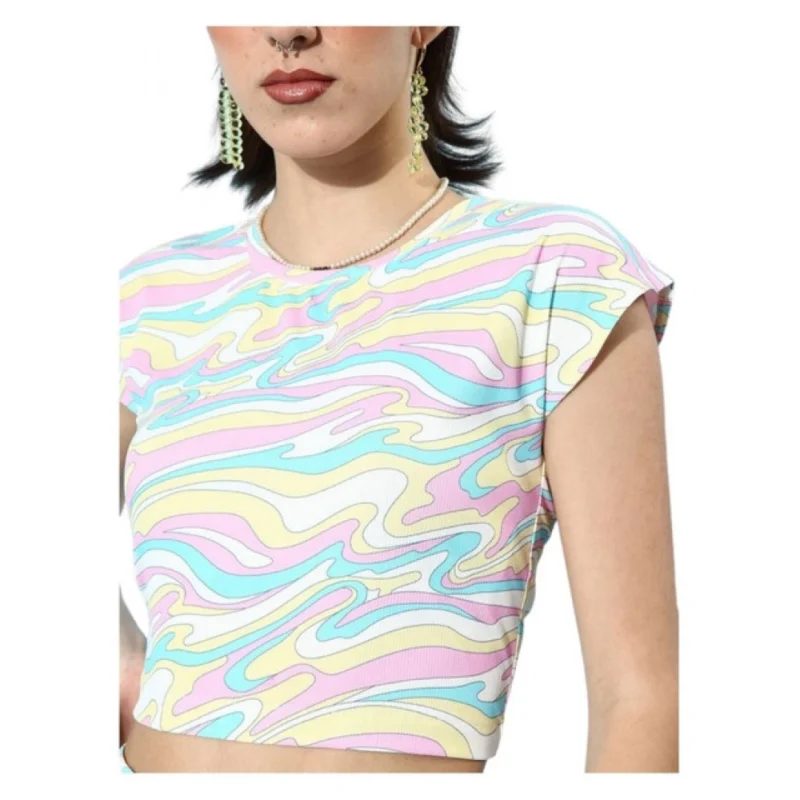 Women's Polyester Lycra Printed Cap Sleeve Co-Ord Set (Multicolor)