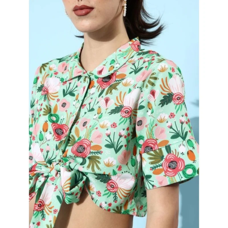 Alternative view of Women's Polyester Floral Short Sleeve Co-Ord Set (Multicolor)