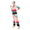 Women's Satin Colour Block Long Sleeves Co-Ord Set (Multicolor)